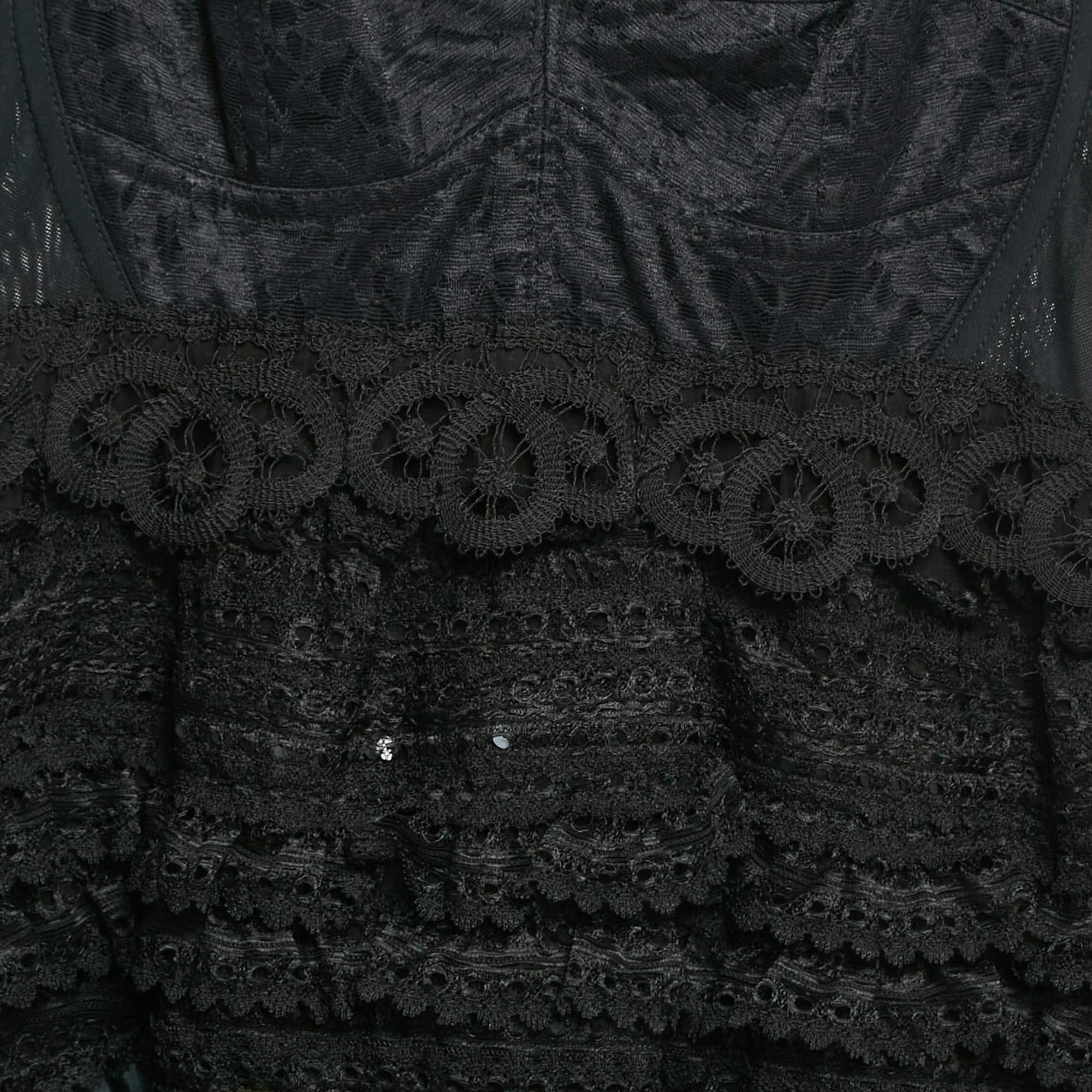 Dolce & Gabbana Black Jersey and Crepe Ruffled Mini Dress S In Good Condition For Sale In Dubai, Al Qouz 2