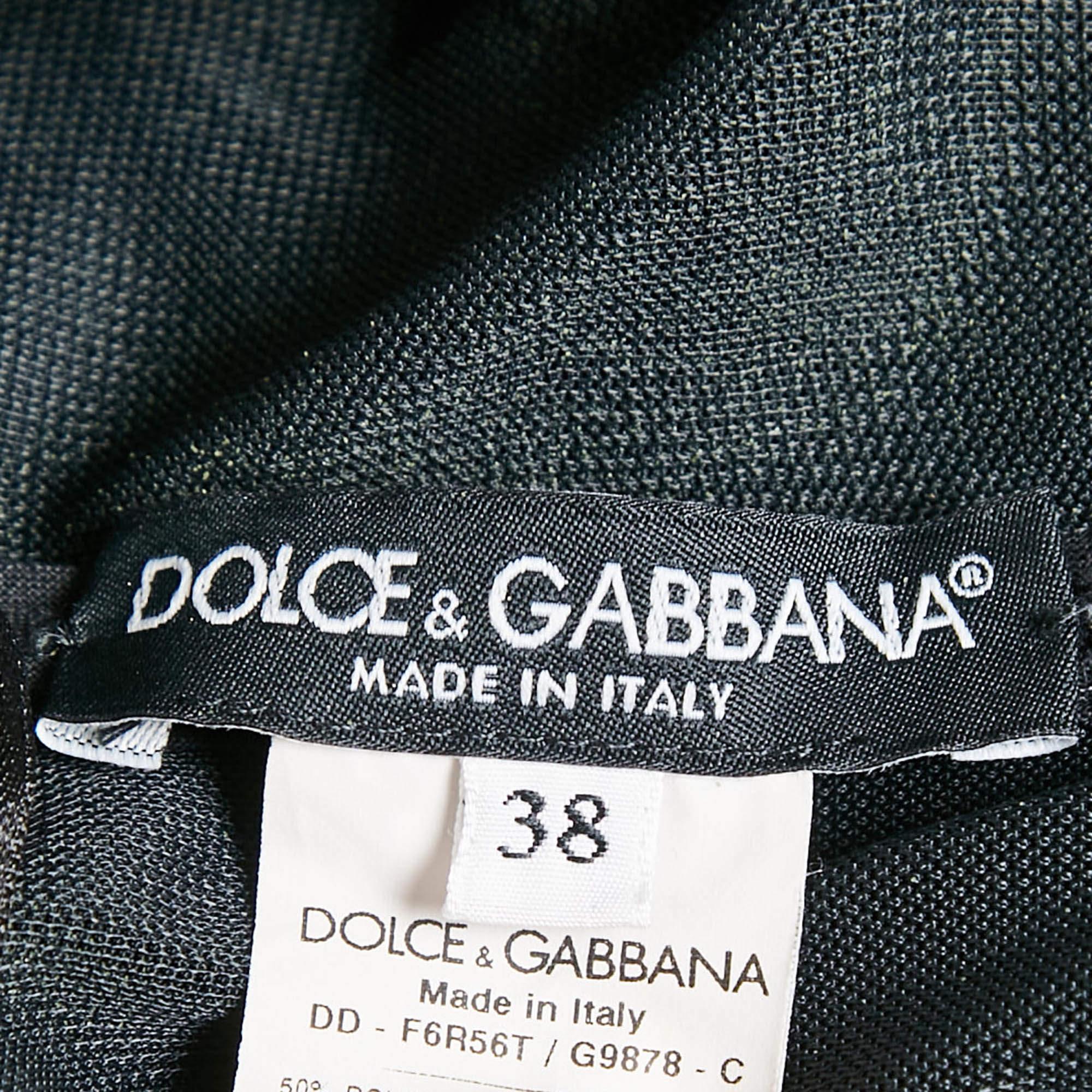Dolce & Gabbana Black Jersey and Crepe Ruffled Mini Dress S For Sale 2