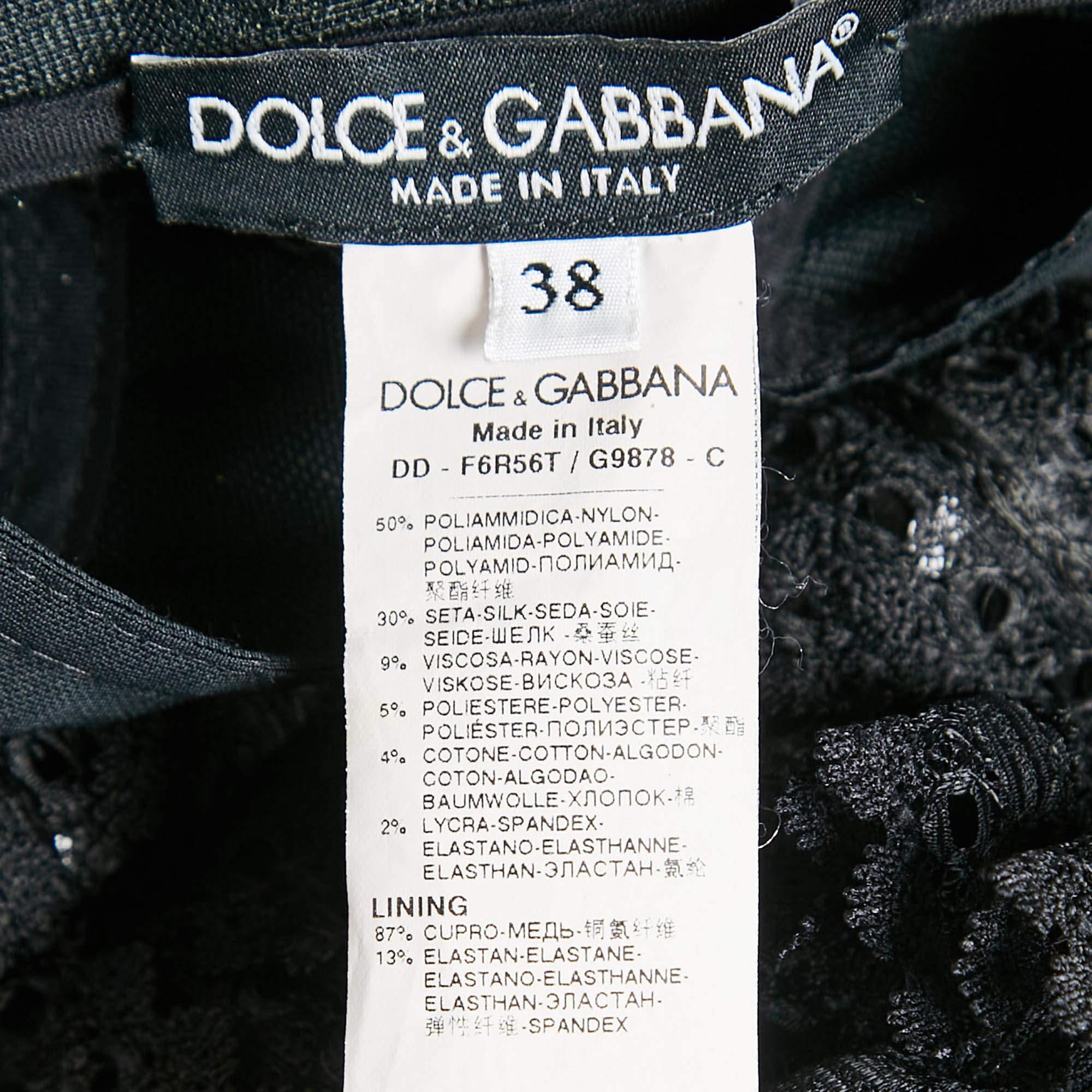 Dolce & Gabbana Black Jersey and Crepe Ruffled Mini Dress S For Sale 3