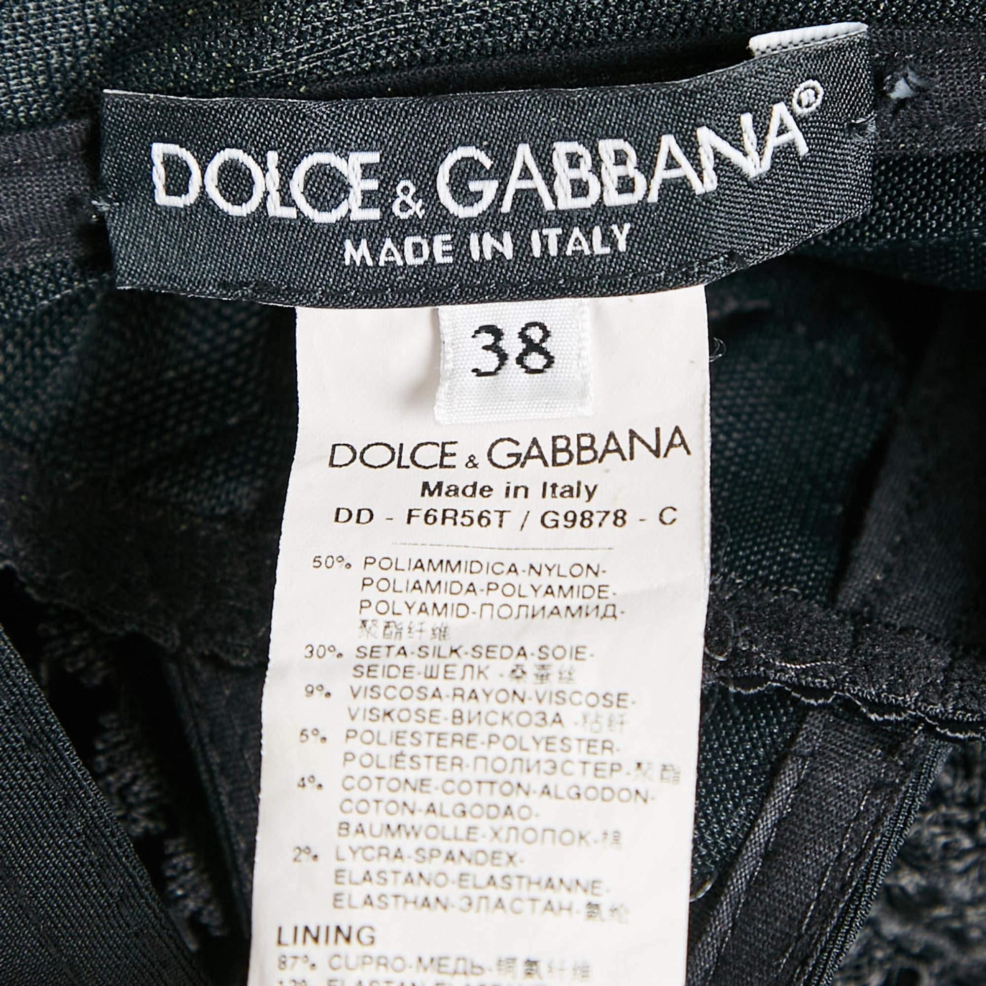 Dolce & Gabbana Black Jersey and Crepe Ruffled Mini Dress S For Sale 4