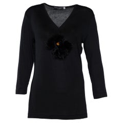 Dolce & Gabbana Black Jersey Flower Embellished Top L
