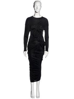 Dolce & Gabbana black jersey maxi dress with adjustable button closures, fw 1987
