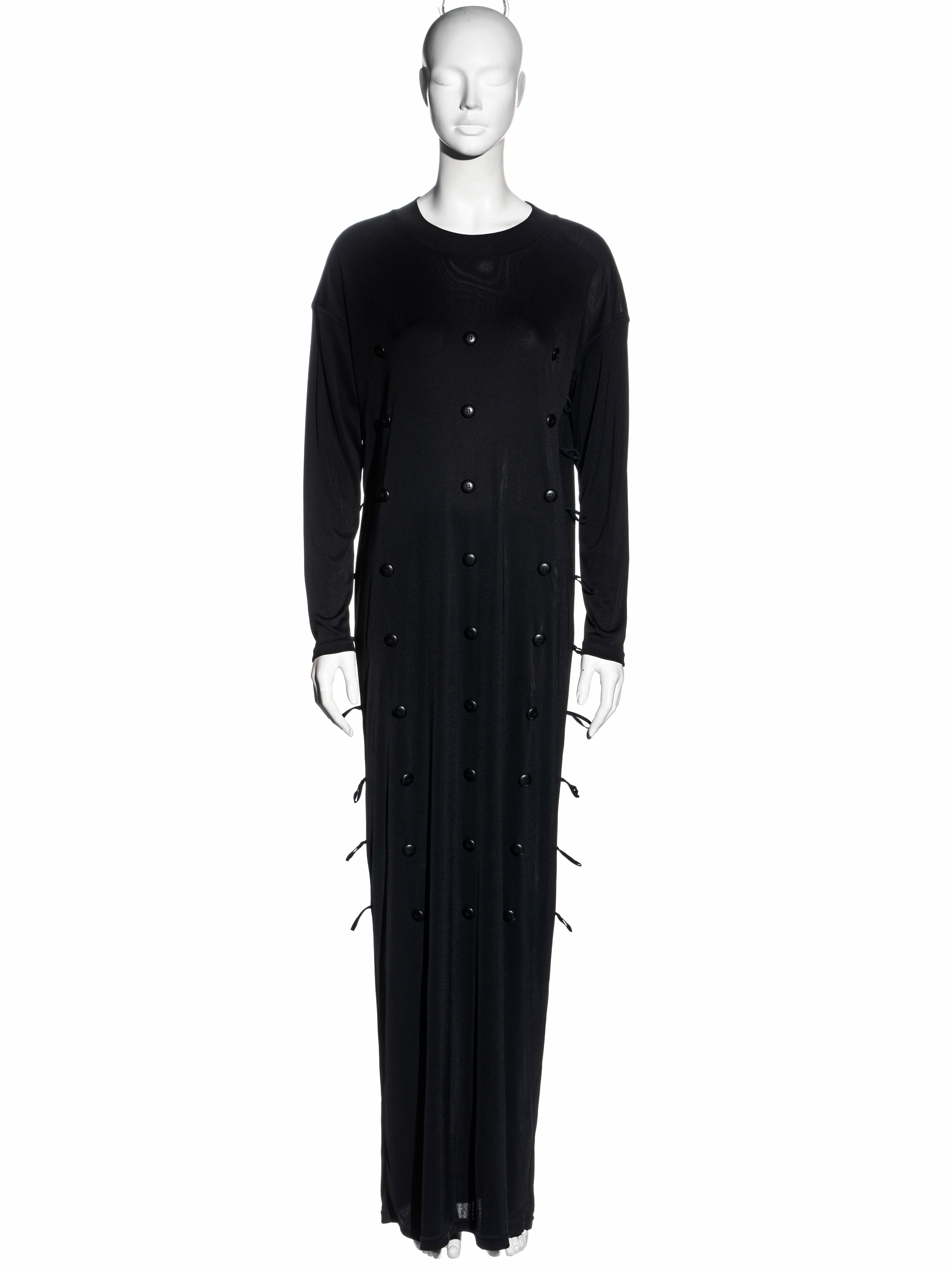 Black Dolce & Gabbana black jersey maxi dress with adjustable button closures, fw 1987 For Sale