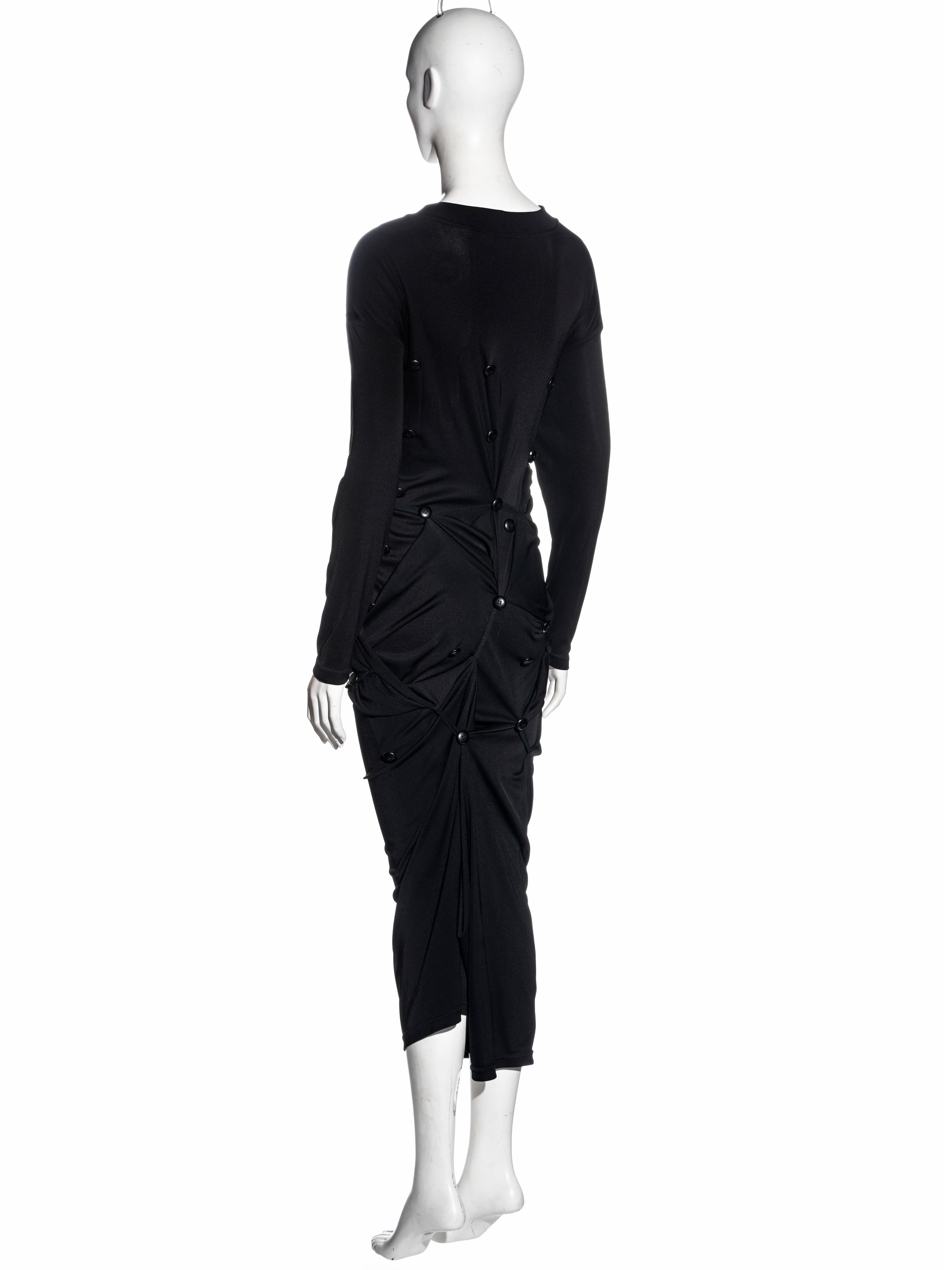 Dolce & Gabbana black jersey maxi dress with adjustable button closures, fw 1987 For Sale 2