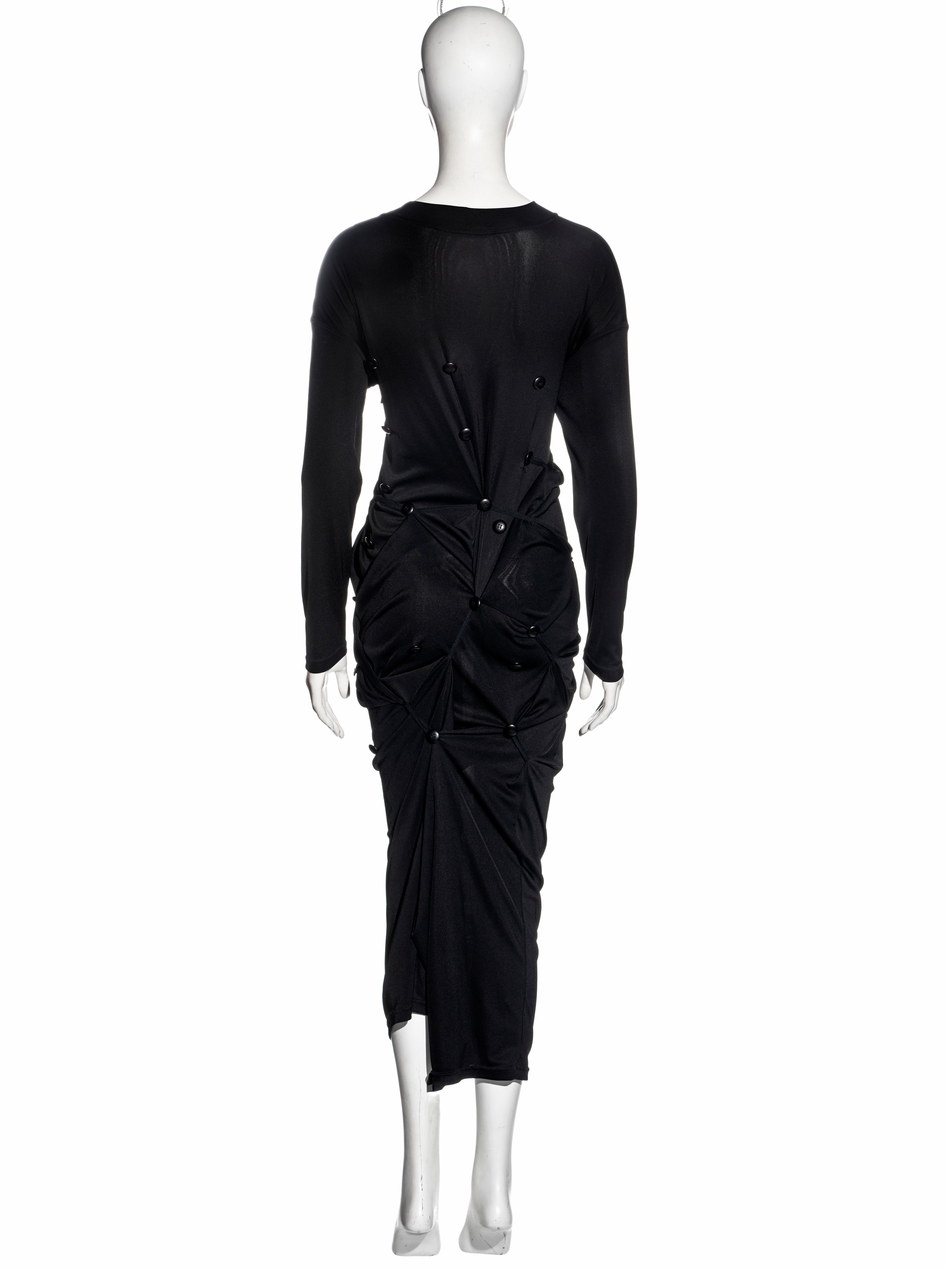 Dolce & Gabbana black jersey maxi dress with adjustable button closures, fw 1987 For Sale 3
