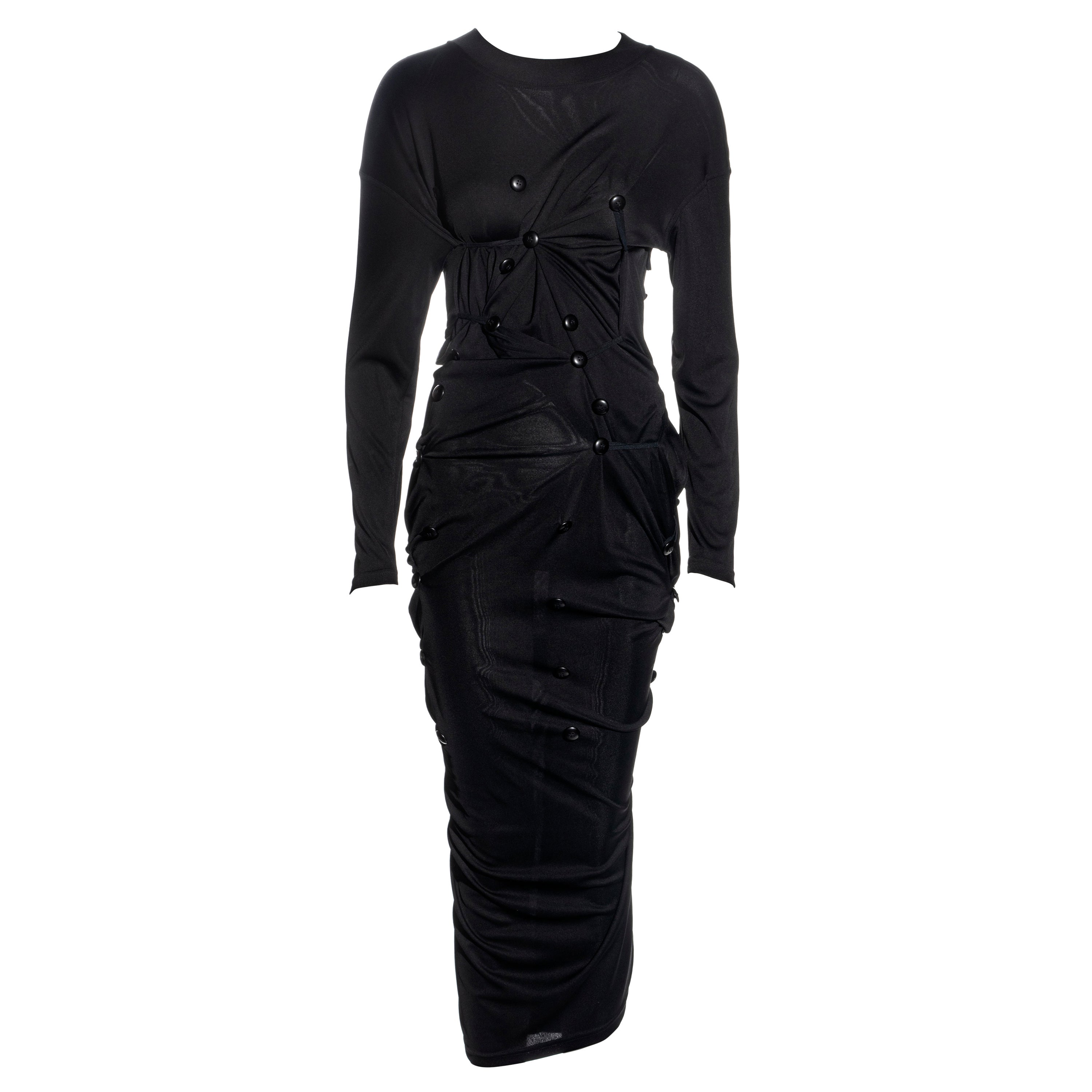 Dolce & Gabbana: maxi abito in jersey nero con chiusura a bottoni regolabile, fw 1987