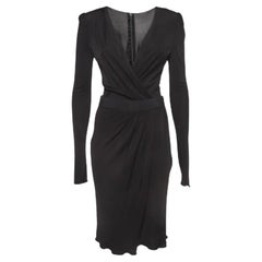 Dolce & Gabbana Black Jersey V-Neck Midi Dress S