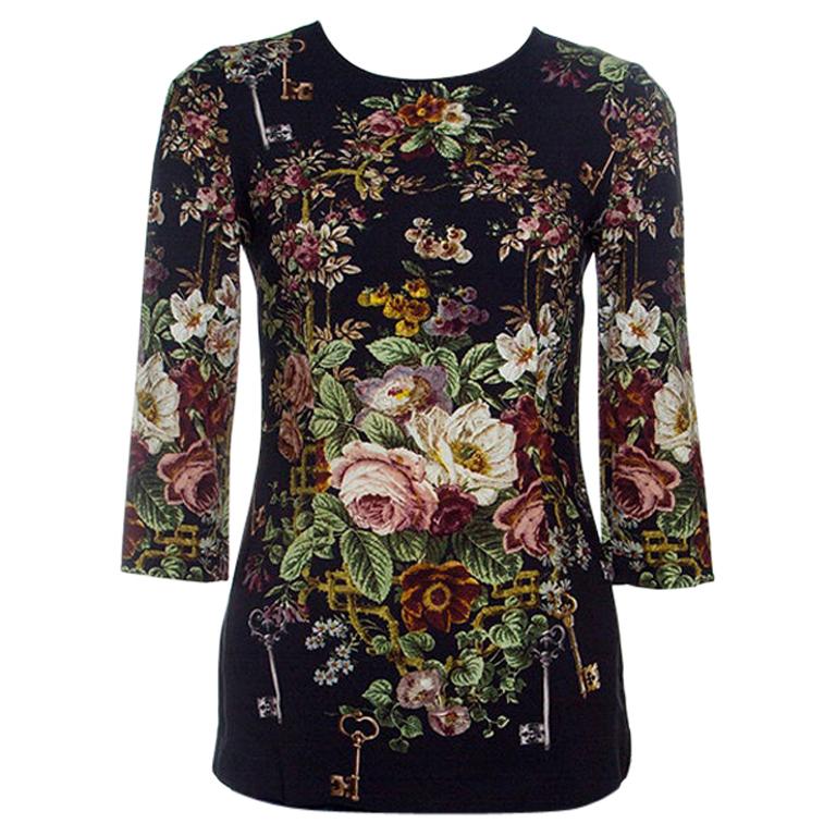 Dolce & Gabbana Black Key and Floral Print Long Sleeve Top S