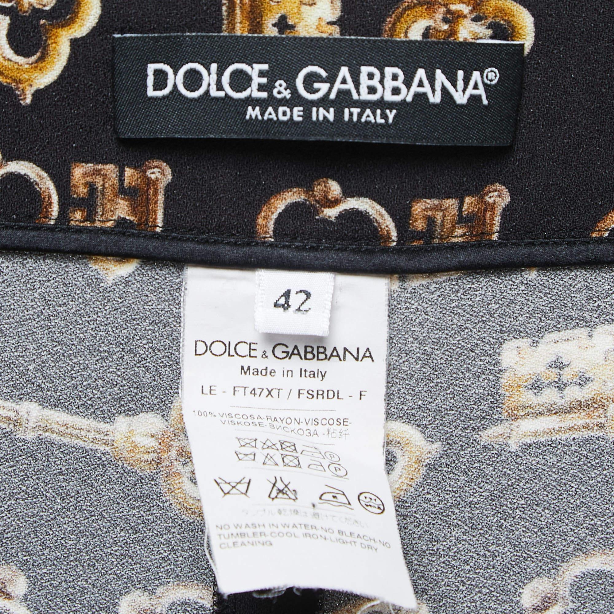 Dolce & Gabbana Black Key Print Crepe Slim Fit Pants M In Good Condition For Sale In Dubai, Al Qouz 2