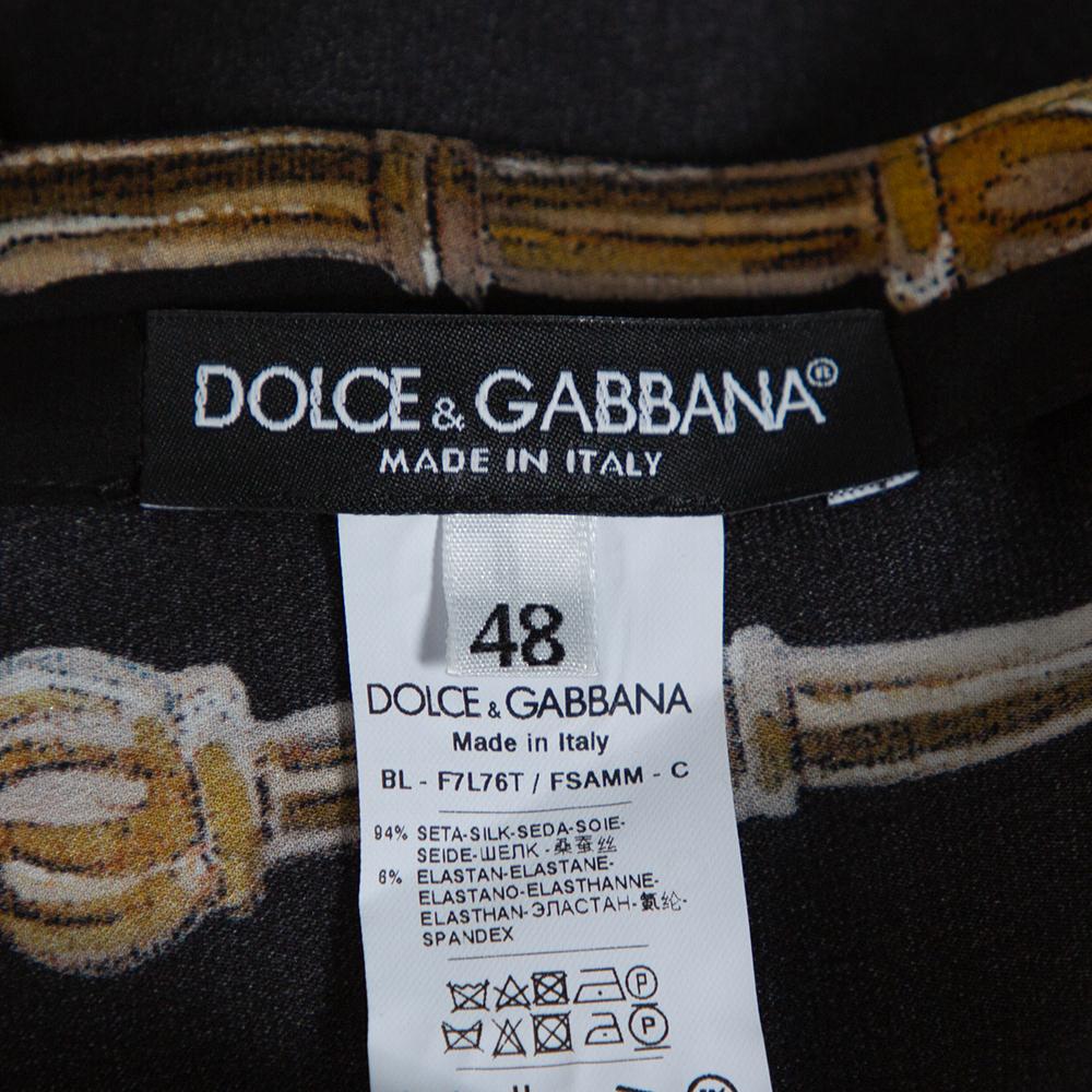 Women's Dolce & Gabbana Black Key Print Silk Long Sleeve Blouse L