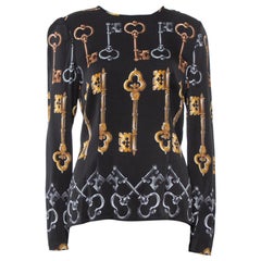 Dolce & Gabbana Black Key Print Silk Long Sleeve Blouse L