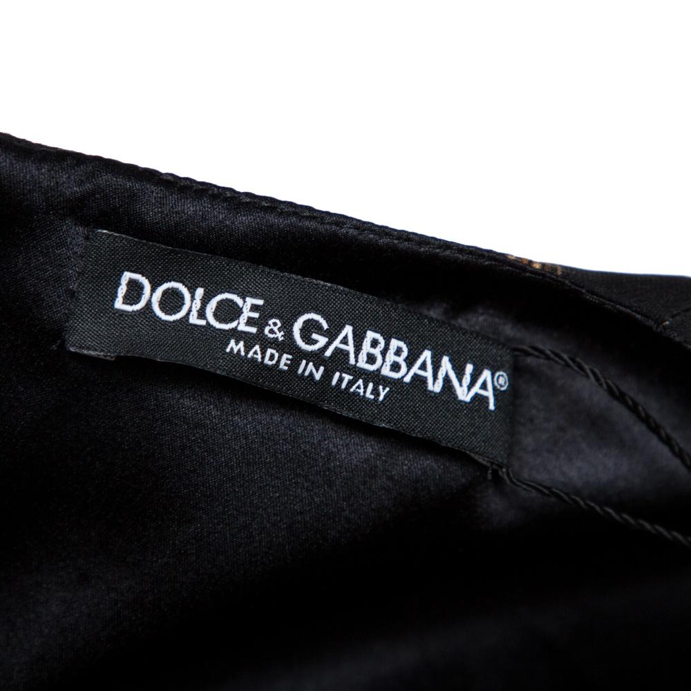 Dolce & Gabbana Black Keys Print Silk Long Sleeve Sheath Dress L In Excellent Condition In Dubai, Al Qouz 2