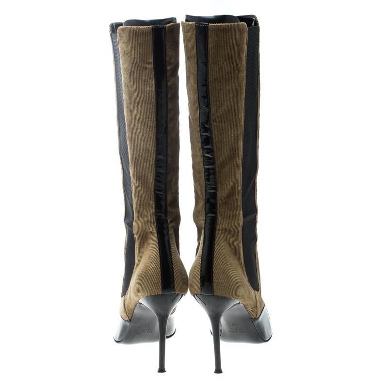 Botas de charol y pana Dolce & Gabbana Negro/Verde caqui Talla 39 en Bueno Estado en Dubai, Al Qouz 2