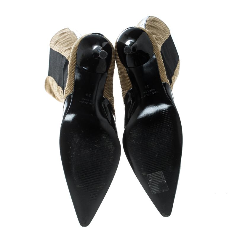 Women's Dolce & Gabbana Black/Khaki Green Patent Leather and Corduroy Boots Size 39