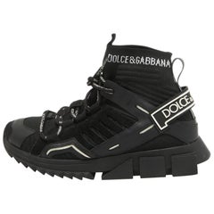 Dolce 
Gabbana Black Knit Fabric and Suede Sorrento High Top Sneakers Size 42.5