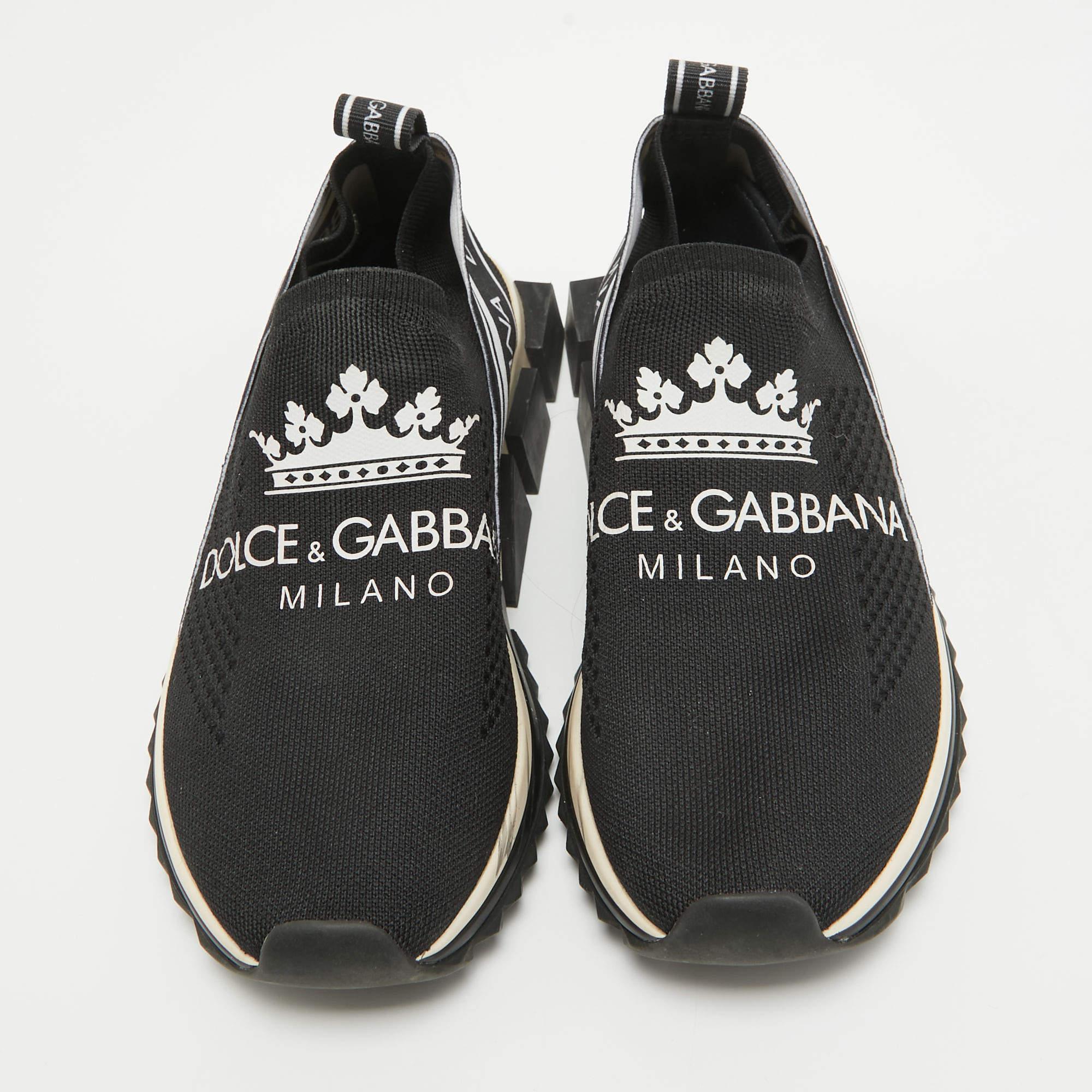 Dolce & Gabbana Black Knit Fabric Crown Print Sorrento Sneakers Size 39 In Fair Condition In Dubai, Al Qouz 2