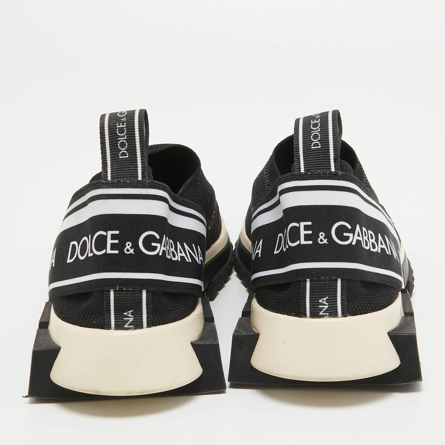 Dolce & Gabbana Black Knit Fabric Crown Print Sorrento Sneakers Size 39 1