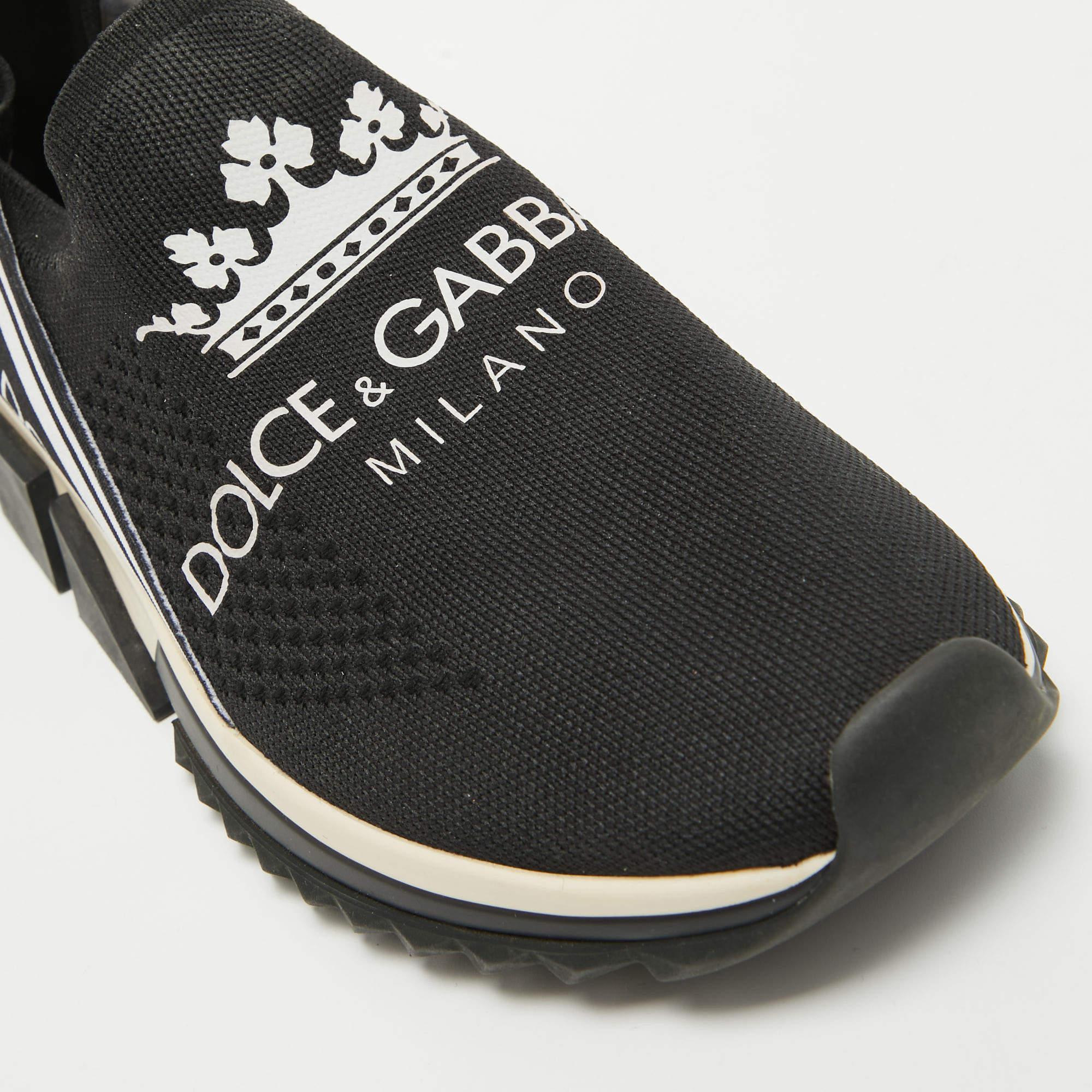 Dolce & Gabbana Black Knit Fabric Crown Print Sorrento Sneakers Size 39 3