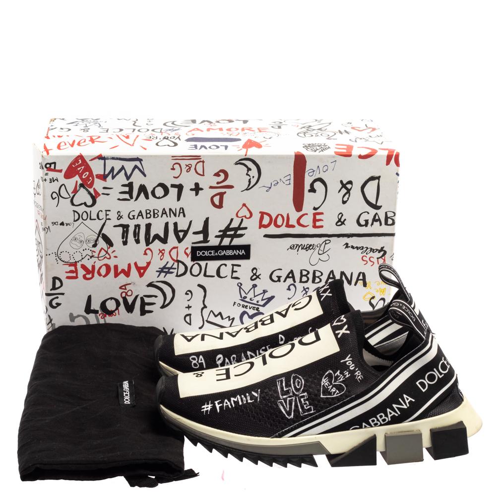 Dolce & Gabbana Black Knit Fabric Sorrento Graffiti Print Sneakers Size 41 1