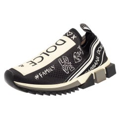 Dolce & Gabbana Black Knit Fabric Sorrento Graffiti Print Sneakers Size 41