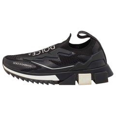 Dolce & Gabbana Black Knit Fabric Sorrento Slip On Sneakers Size 35