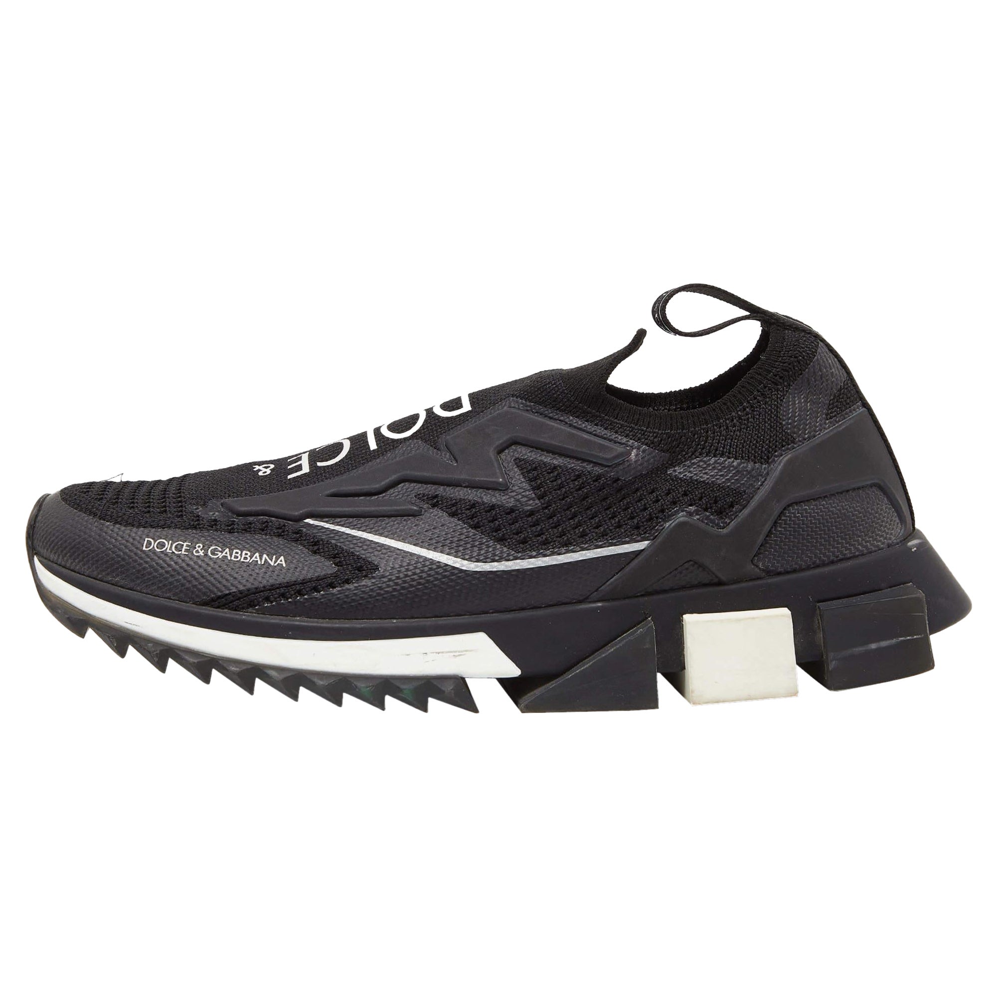 Dolce 
Gabbana Black Knit Fabric Sorrento Slip On Sneakers Size 40