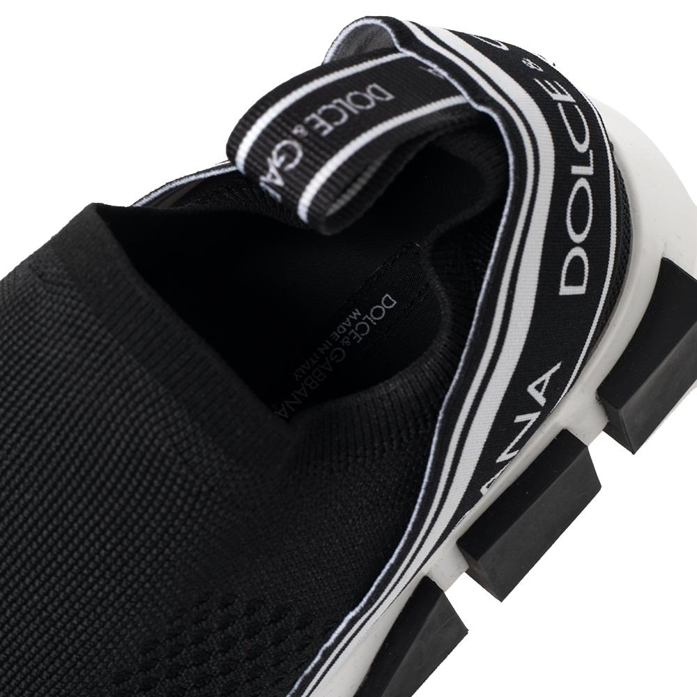 Dolce & Gabbana Black Knit Fabric Sorrento Slip On Sneakers Size 41.5 1