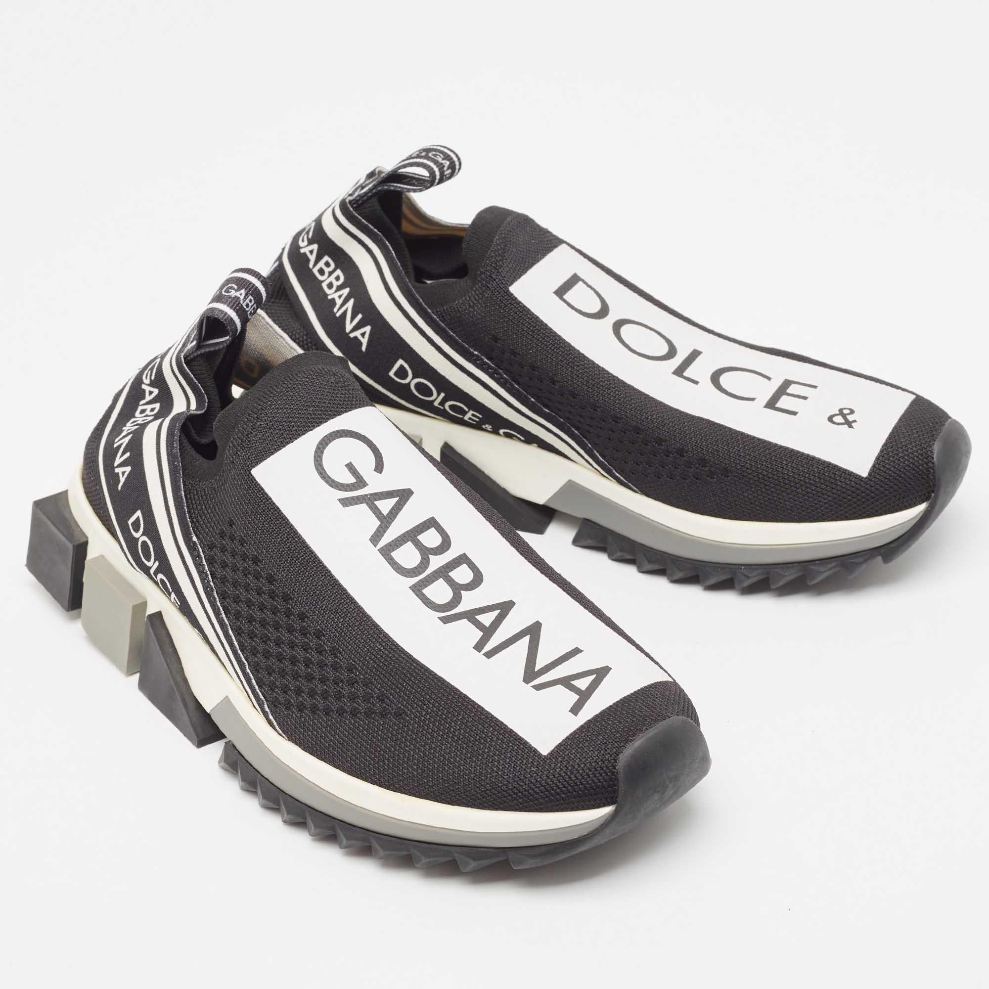 Dolce & Gabbana Black Knit Fabric Sorrento Sneakers Size 38 In Excellent Condition For Sale In Dubai, Al Qouz 2