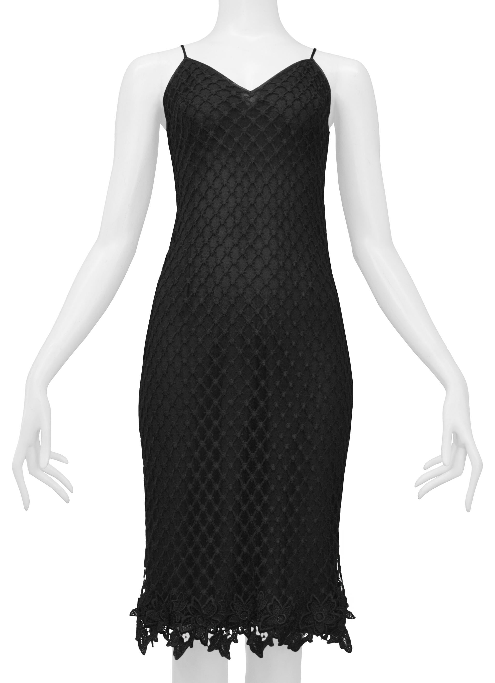 Dolce & Gabbana Black Knit Fishnet Slip Dress 1990s In Good Condition For Sale In Los Angeles, CA