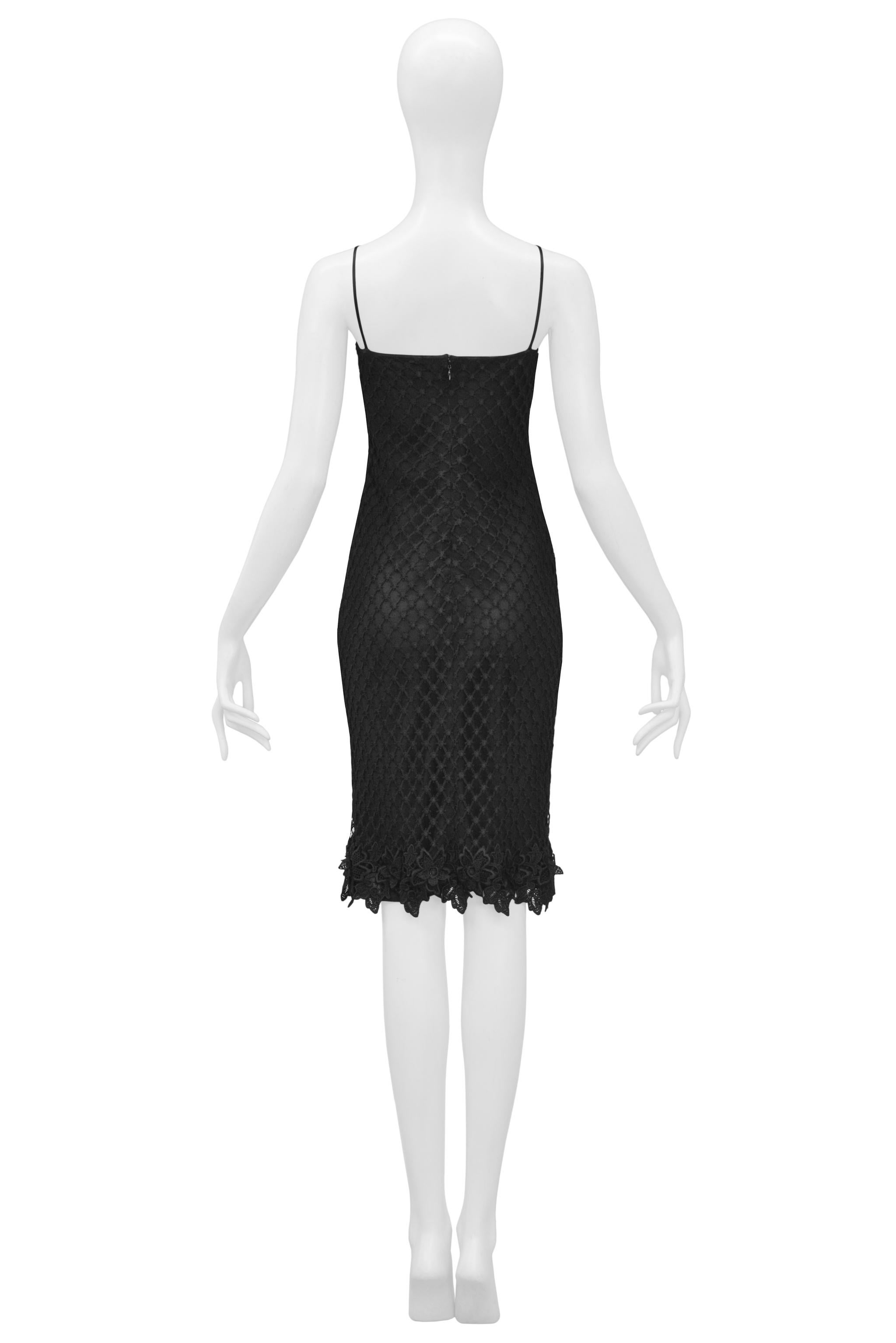 Dolce & Gabbana Black Knit Fishnet Slip Dress 1990s 1