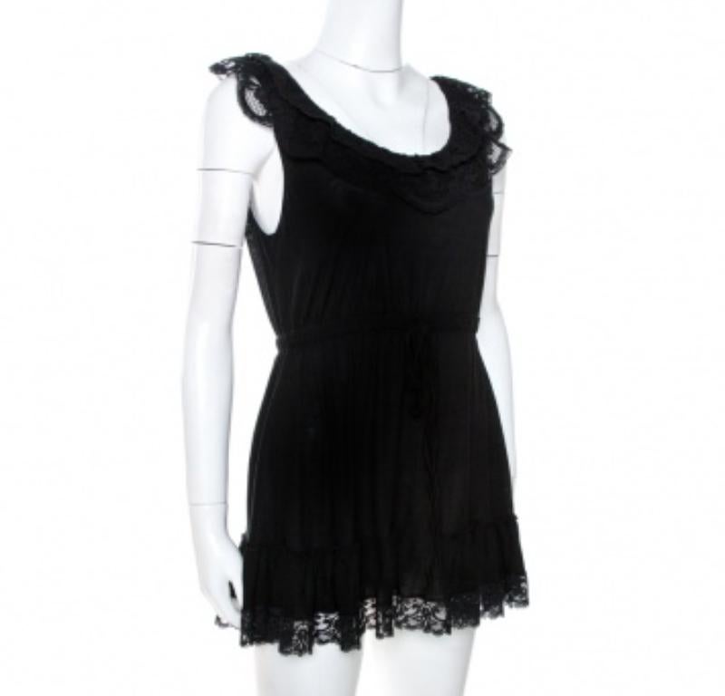 Dolce & Gabbana Schwarzes Minikleid aus Strick mit Spitzenbesatzdetails M Damen im Angebot
