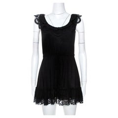 Dolce & Gabbana Black Knit Lace Trim Detail Mini Dress M