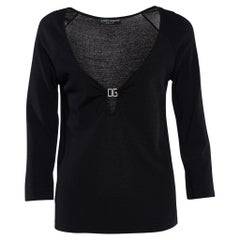 Dolce & Gabbana Black Knit Logo Detail Long Sleeve Top M