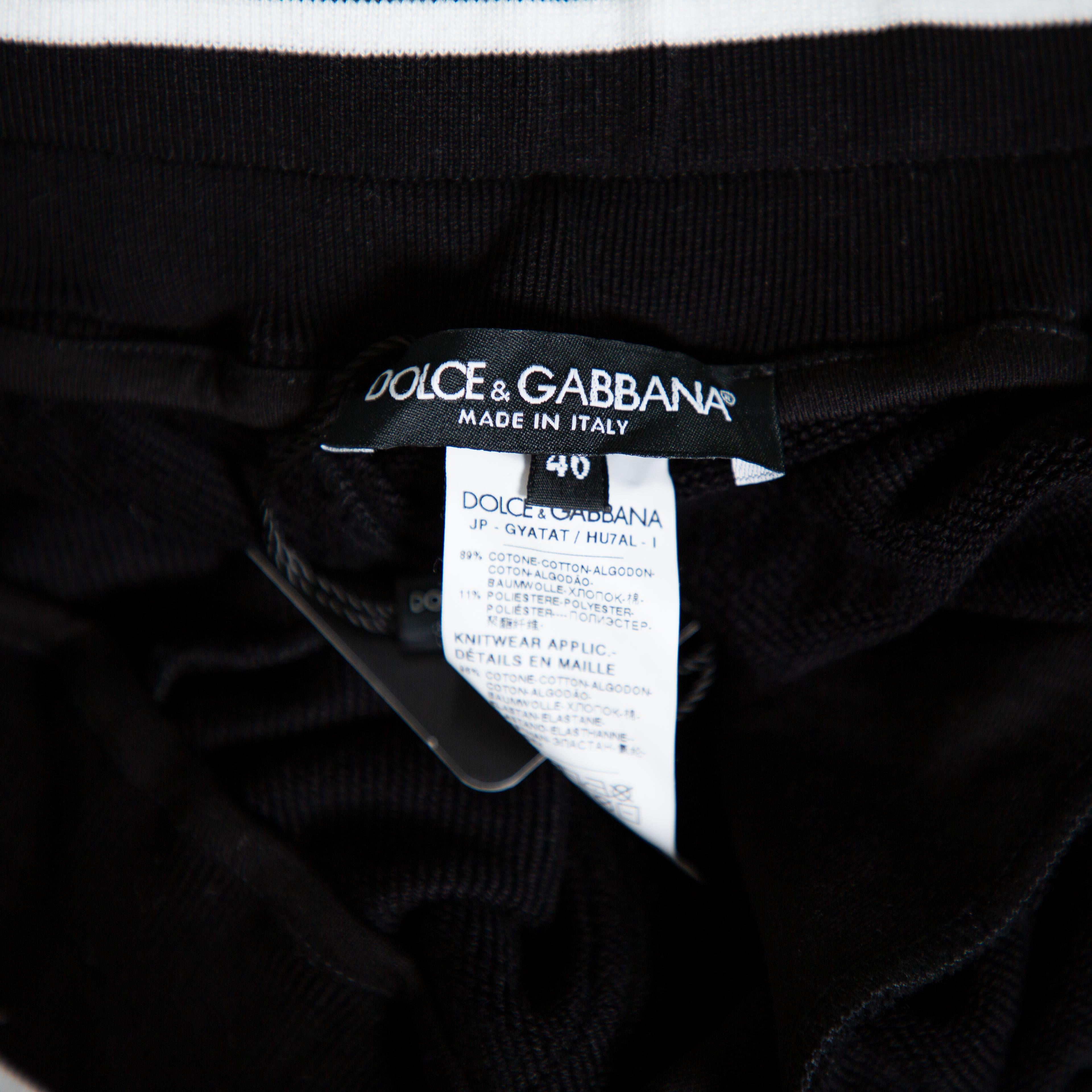 Dolce & Gabbana Black Knit Striped Trim Detail Track Pants S 2