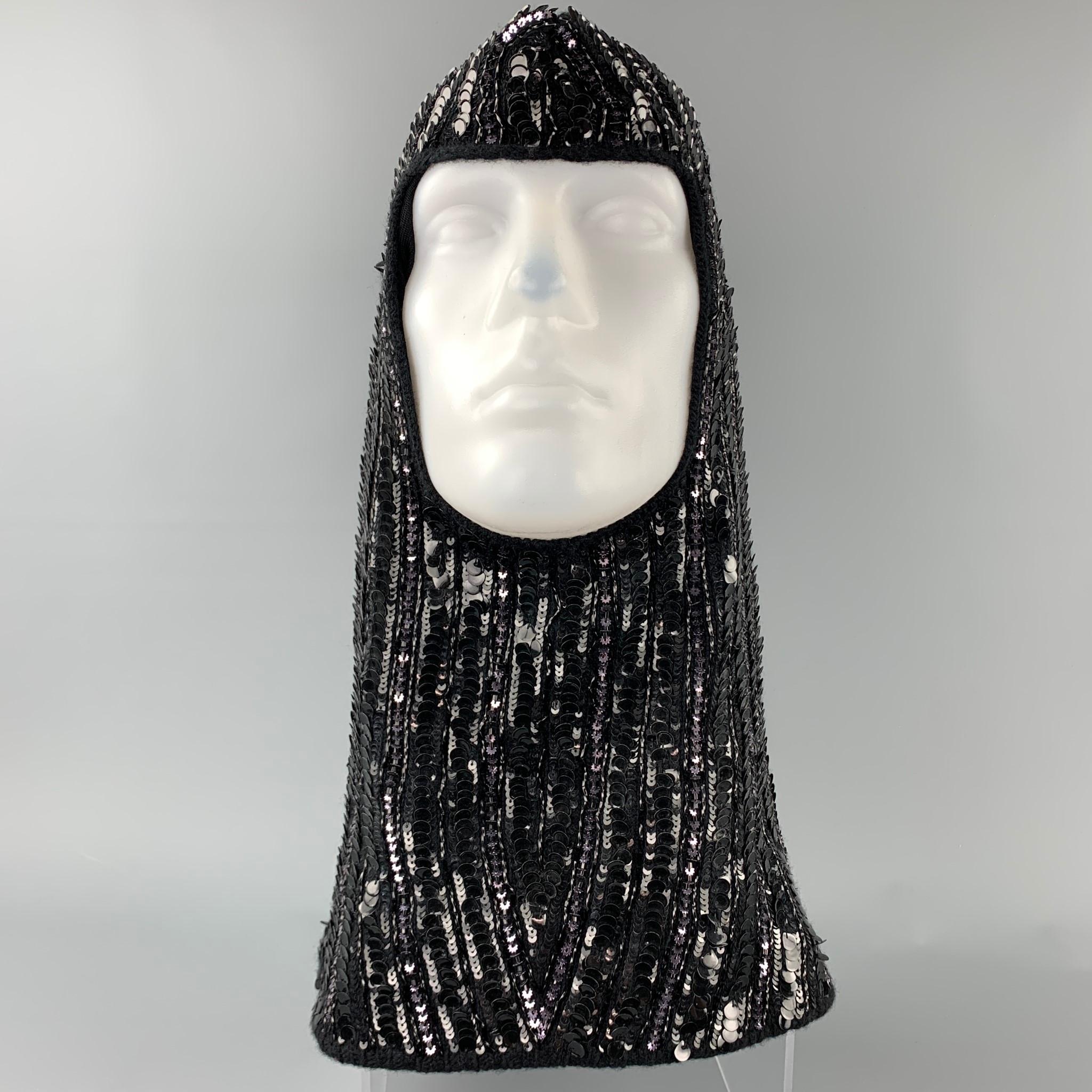 DOLCE & GABBANA Black Knitted Sequined Wool Blend Hood Scarf Hat In New Condition In San Francisco, CA