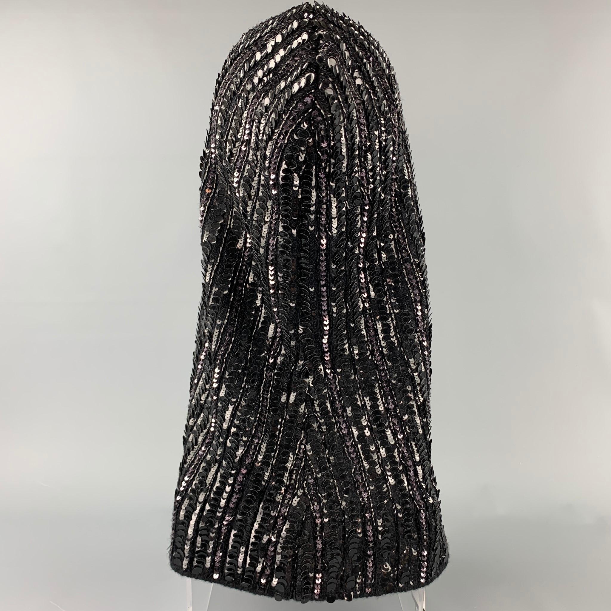 Women's DOLCE & GABBANA Black Knitted Sequined Wool Blend Hood Scarf Hat