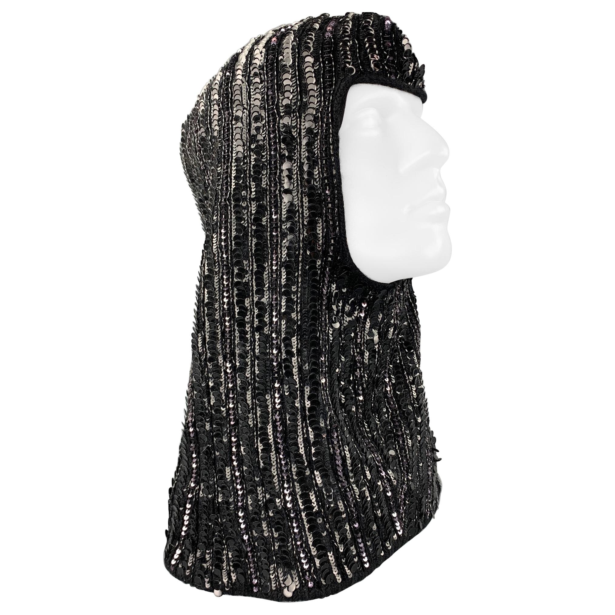 DOLCE & GABBANA Black Knitted Sequined Wool Blend Hood Scarf Hat