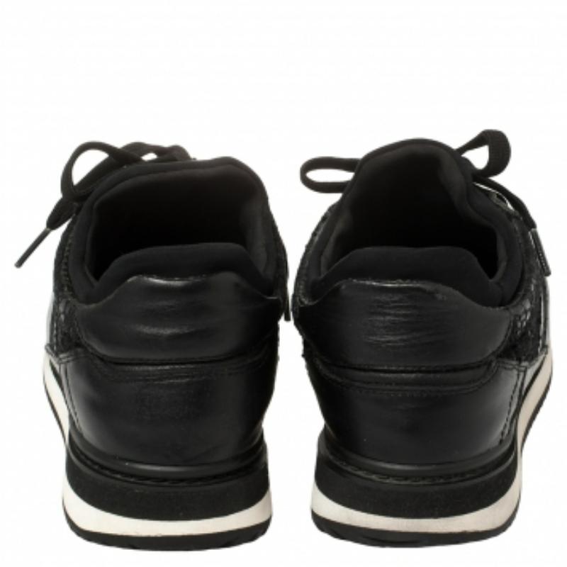 Dolce & Gabbana Black Lace And Leather Low Top Sneakers Size 38.5 In Fair Condition For Sale In Dubai, Al Qouz 2