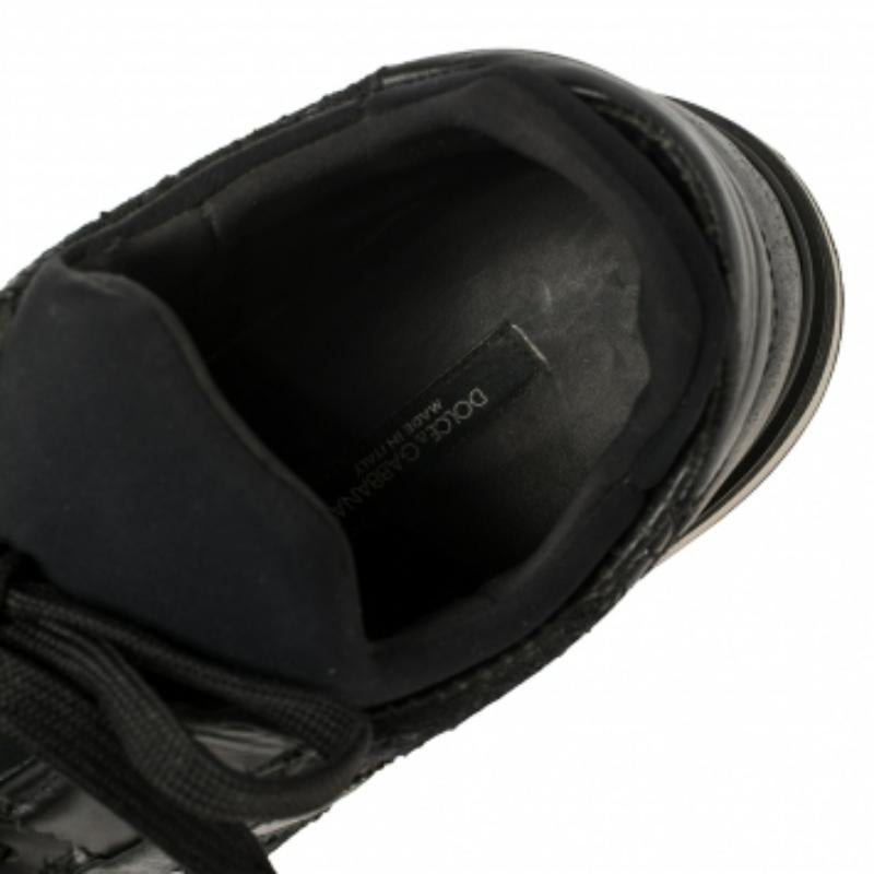 Women's Dolce & Gabbana Black Lace And Leather Low Top Sneakers Size 38.5 For Sale