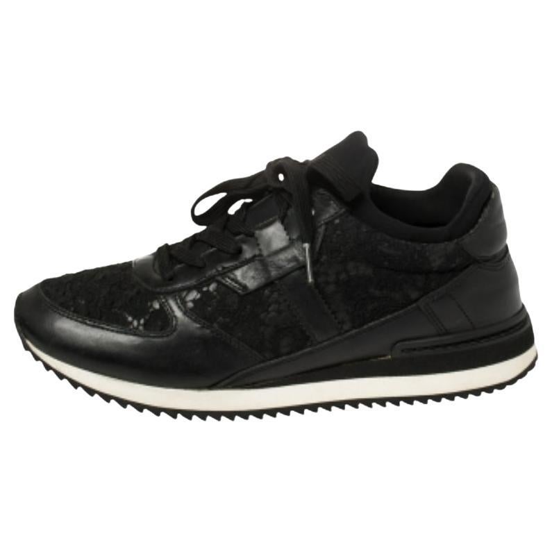 Dolce & Gabbana Black Lace And Leather Low Top Sneakers Size 38.5 For Sale