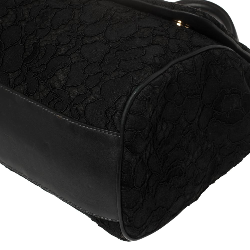 Dolce & Gabbana Black Lace and Leather Miss Sicily Top Handle Bag 6