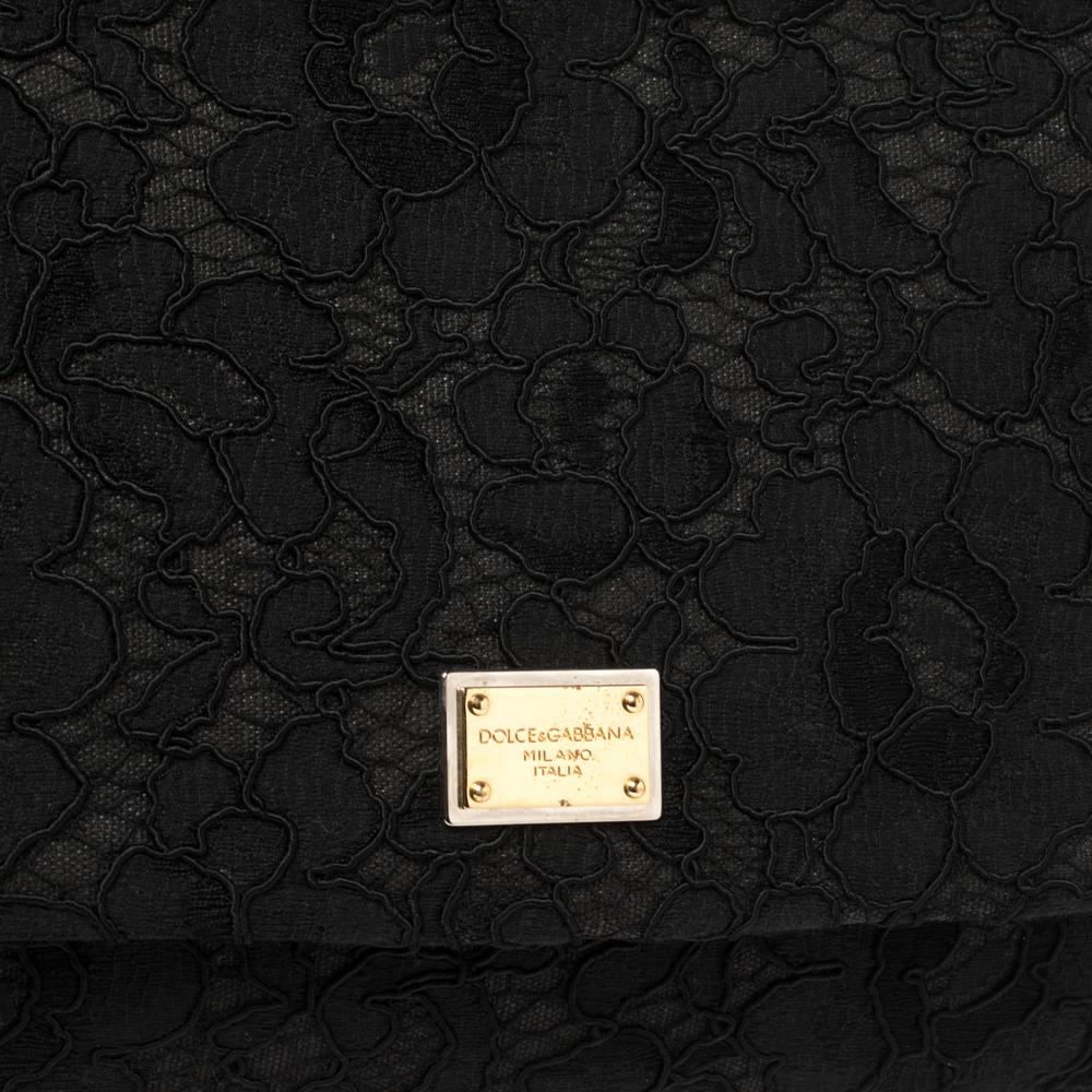 Dolce & Gabbana Black Lace and Leather Miss Sicily Top Handle Bag 2