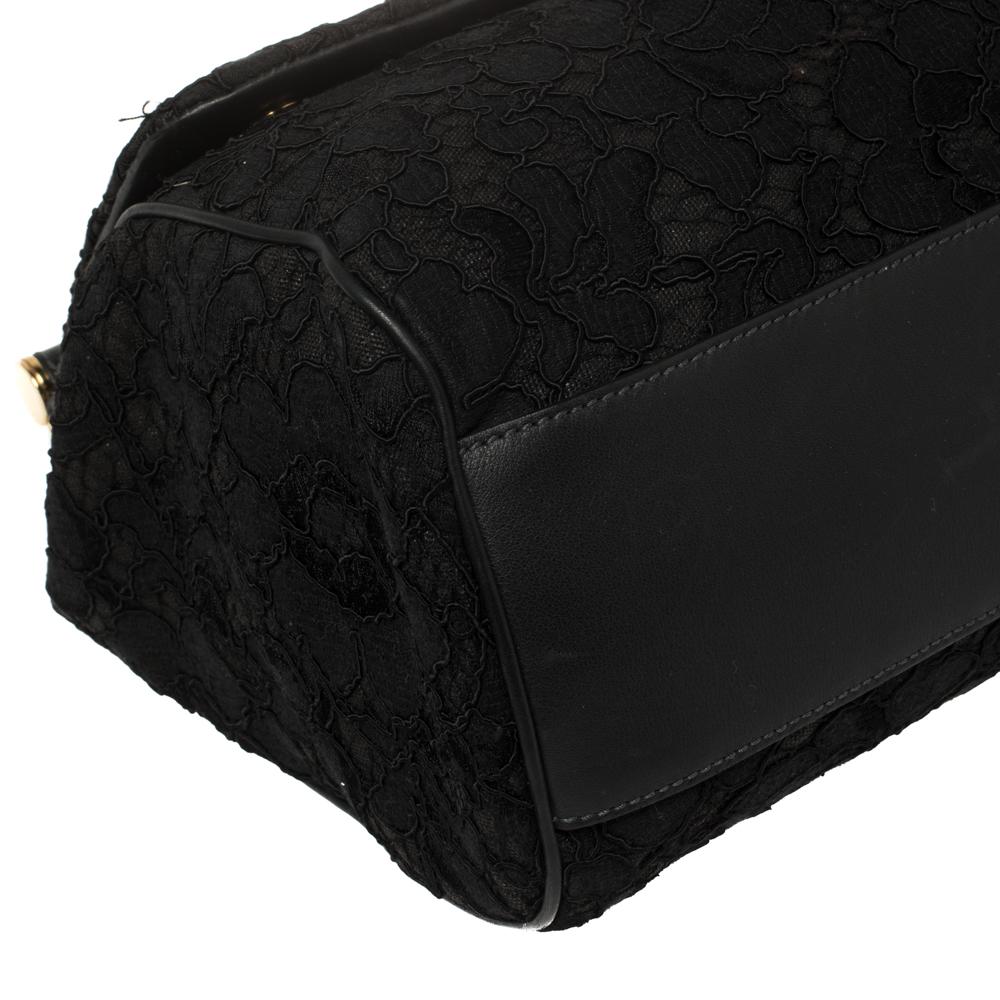Dolce & Gabbana Black Lace and Leather Miss Sicily Top Handle Bag 3