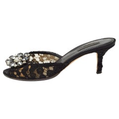 Dolce & Gabbana Black Lace and Mesh Bianca Sandals Size 38