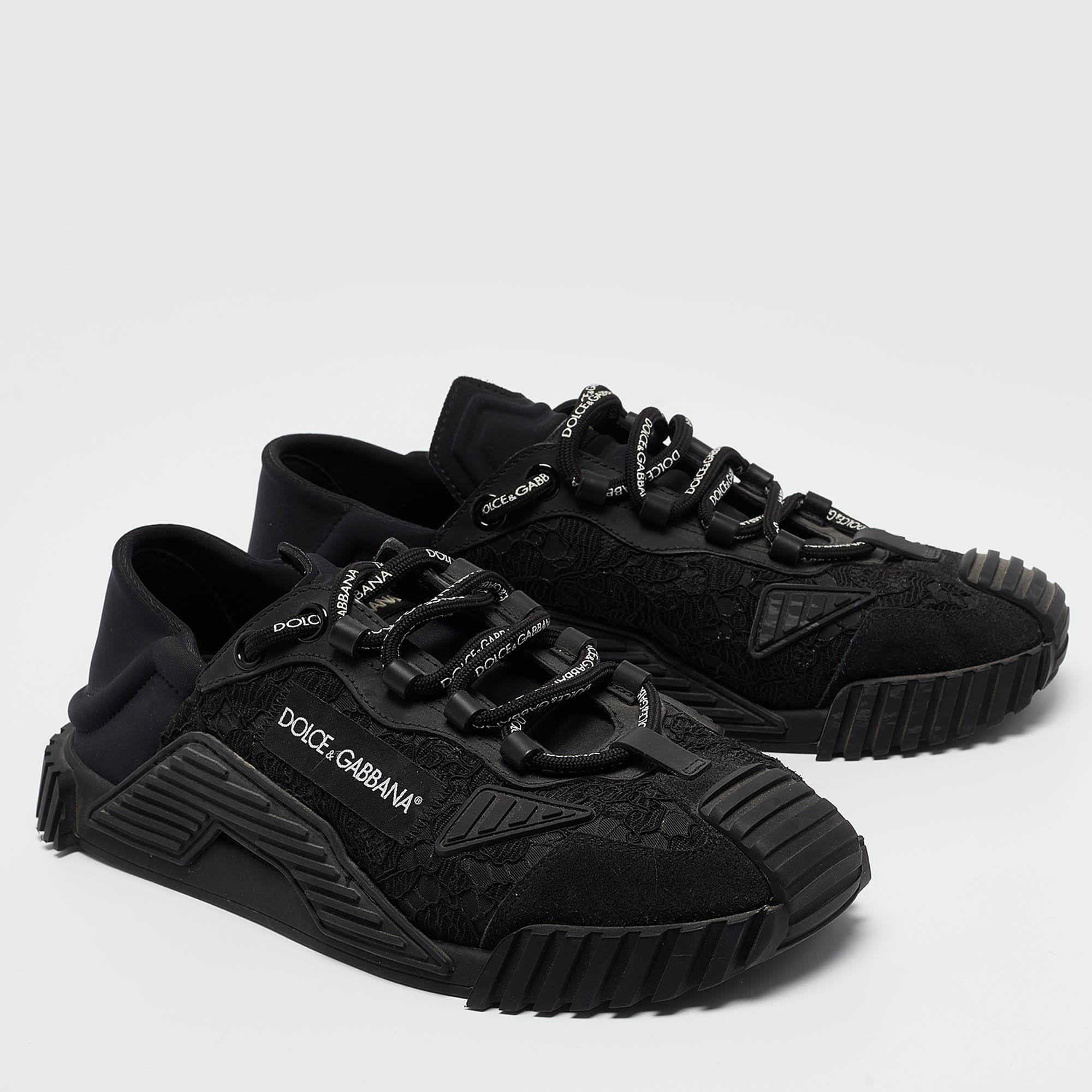 Men's Dolce & Gabbana Black Lace and Neoprene Ns1 Sneakers Size 41 For Sale