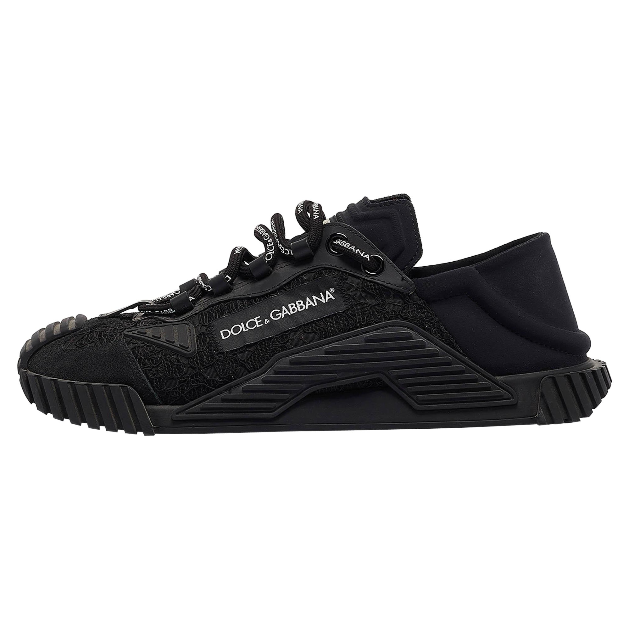Dolce & Gabbana Black Lace and Neoprene Ns1 Sneakers Size 41 For Sale