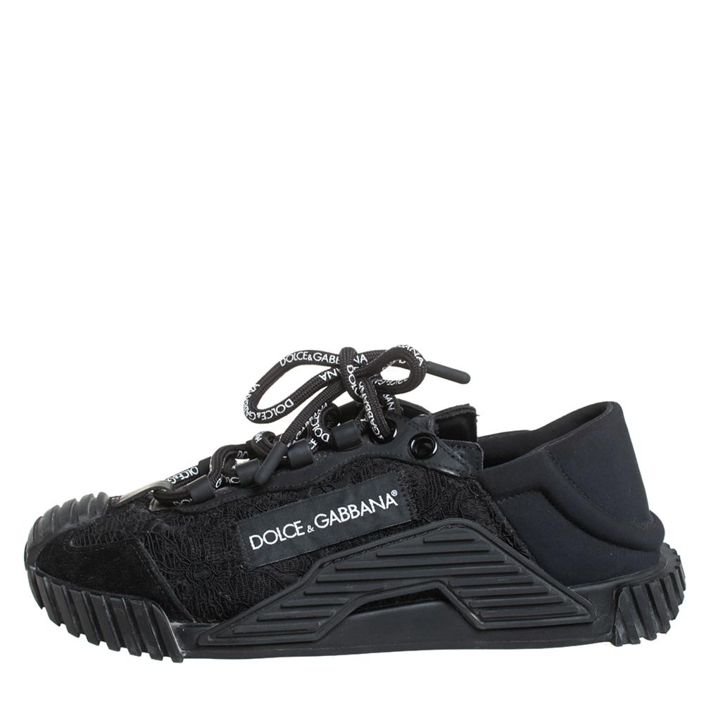 These stylish Dolce & Gabbana NS1 sneakers can work with every type of outfit. Showcasing lace, leather, and suede with leather inserts, these black sneakers are accented with a super-flex rubber sole and branded tubular laces. You'll effortlessly