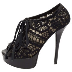 Dolce 
Gabbana Black Lace and Patent Leather Lace-Up Peep-Toe Booties Size 37.5