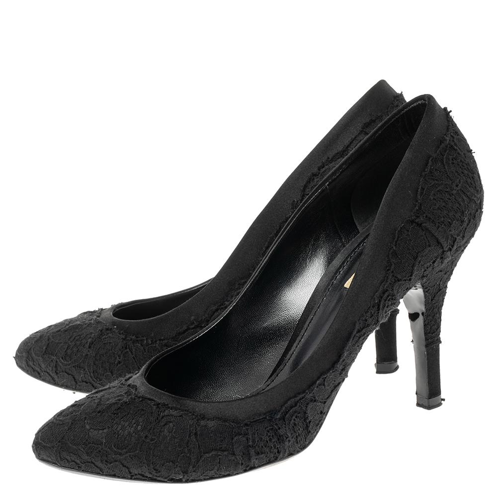 Dolce & Gabbana Black Lace and Satin Pumps Size 38 For Sale 3