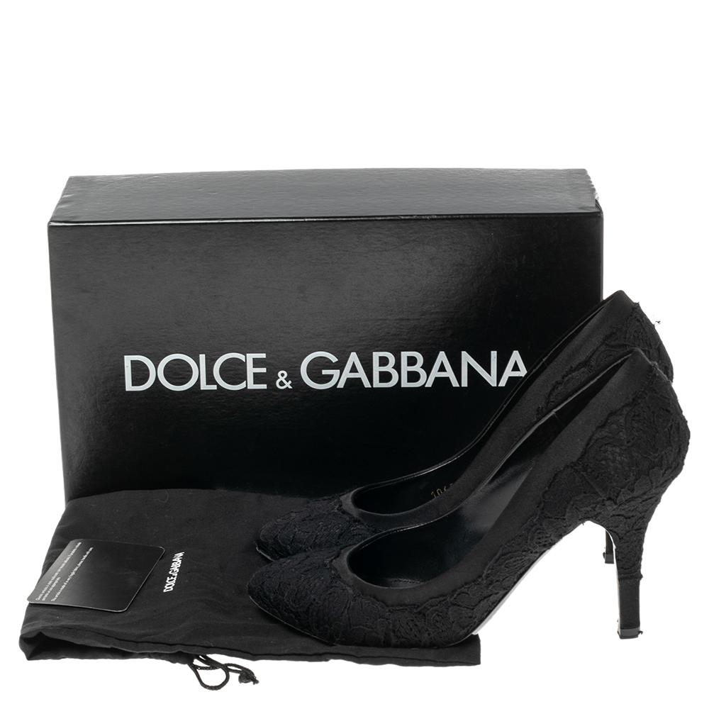 Dolce & Gabbana Black Lace and Satin Pumps Size 38 For Sale 4